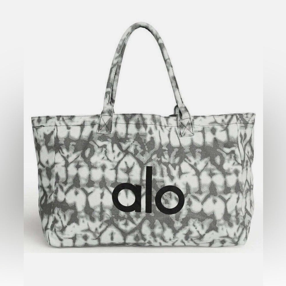 NWT ALO Yoga Gray Tie Dye Large Canvas Tote Bag Gym Travel Carry-on